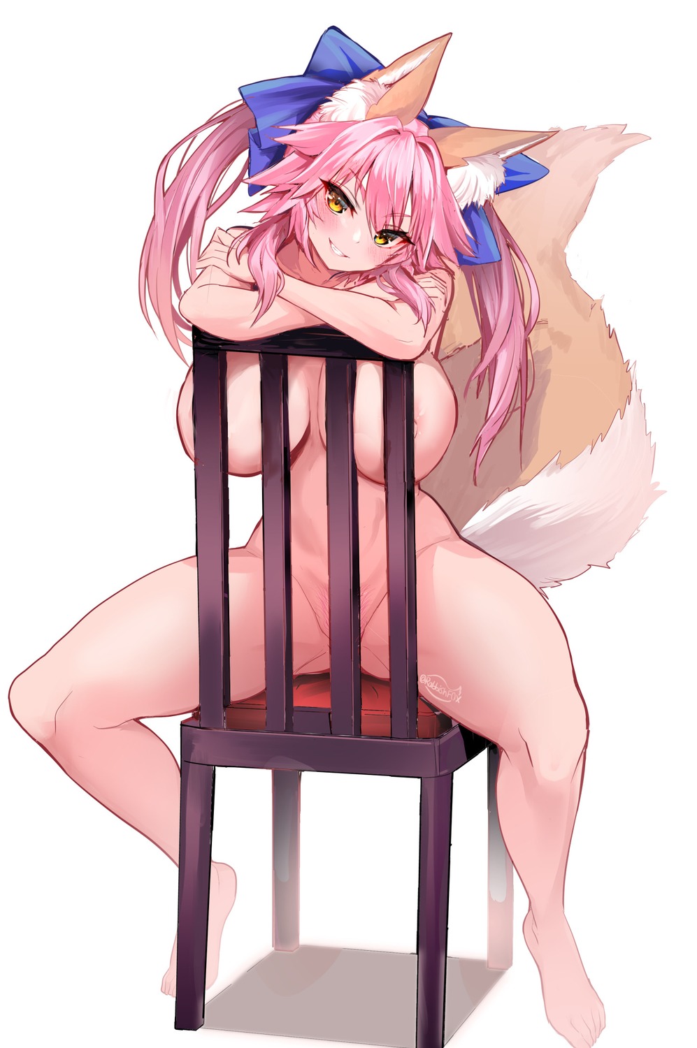 animal_ears fate/extra fate/stay_night kitsune naked nipple_slip pubic_hair tail tamamo_no_mae wisespeak