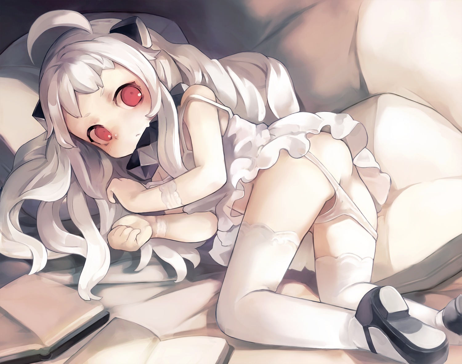 ass horns kantai_collection lingerie loli nekotewi northern_ocean_hime pantsu panty_pull thighhighs