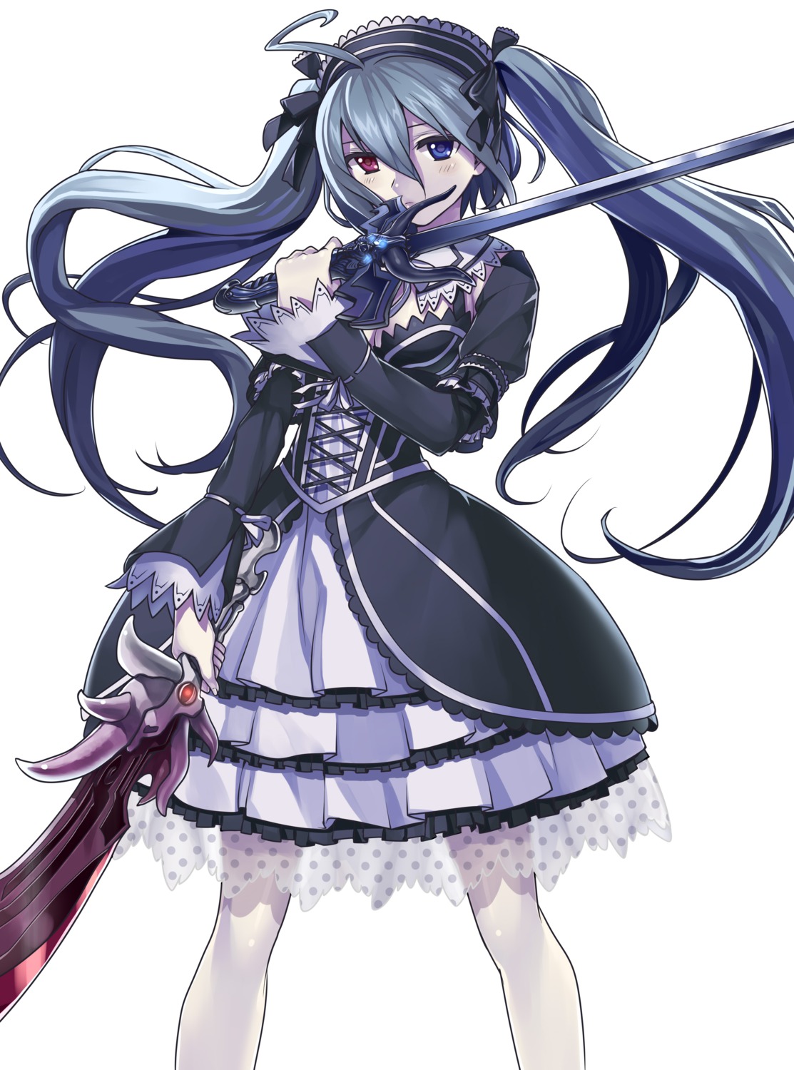 dress gaou_(matsulatte) gothic_lolita heterochromia lolita_fashion pantyhose sword