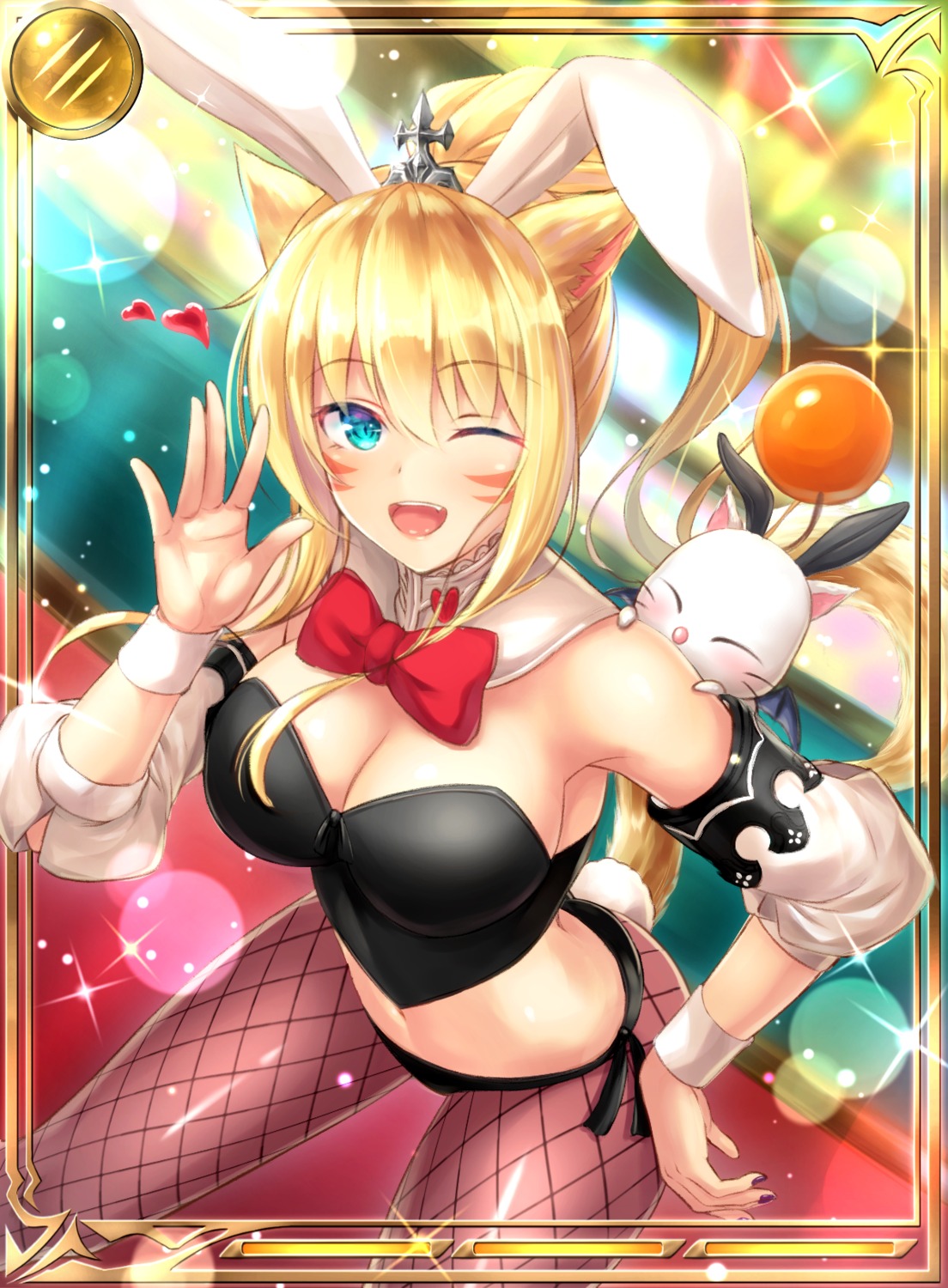 animal_ears bunny_ears bunny_girl cleavage final_fantasy final_fantasy_xiv fishnets miqo'te mutsuba_fumi nekomimi pantyhose tail