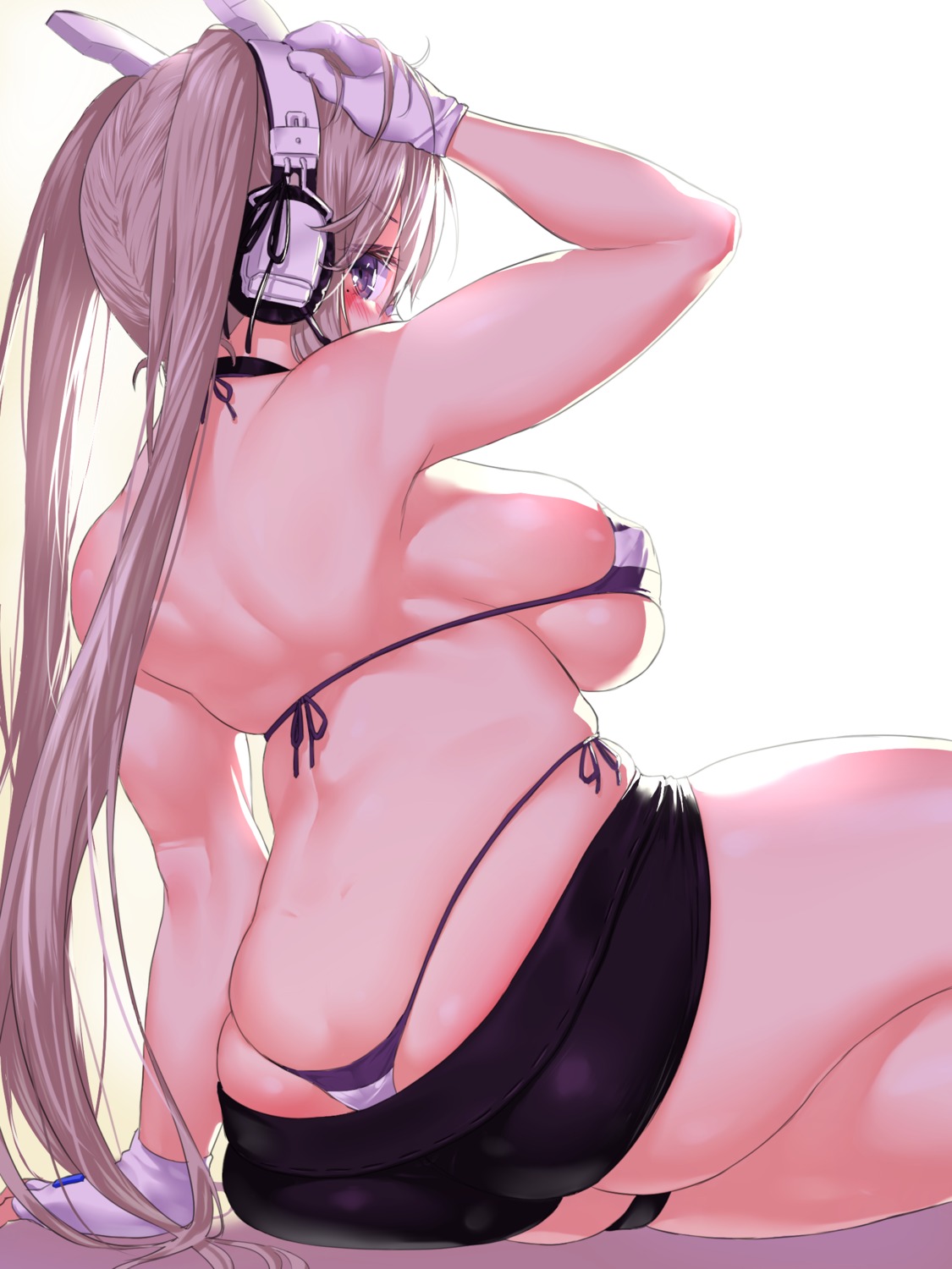 ass bikini destiny_child erect_nipples garter giltine_(destiny_child) headphones onsoku_inu swimsuits