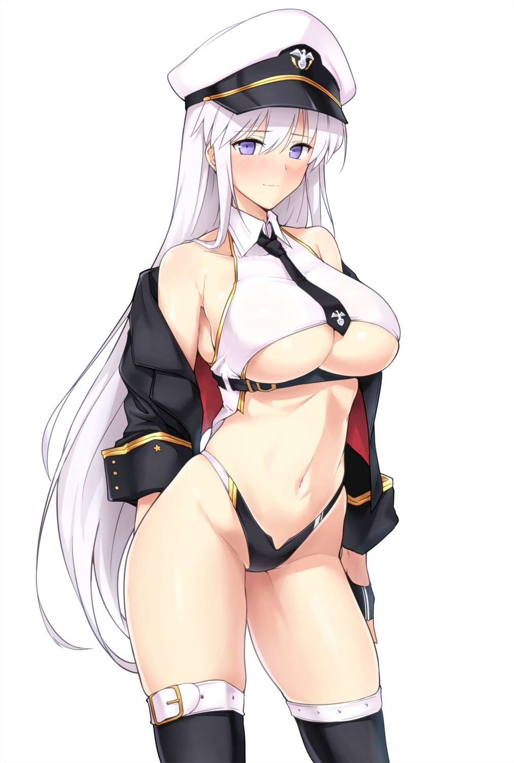 azur_lane enterprise_(azur_lane) halcon open_shirt pantsu thighhighs underboob uniform