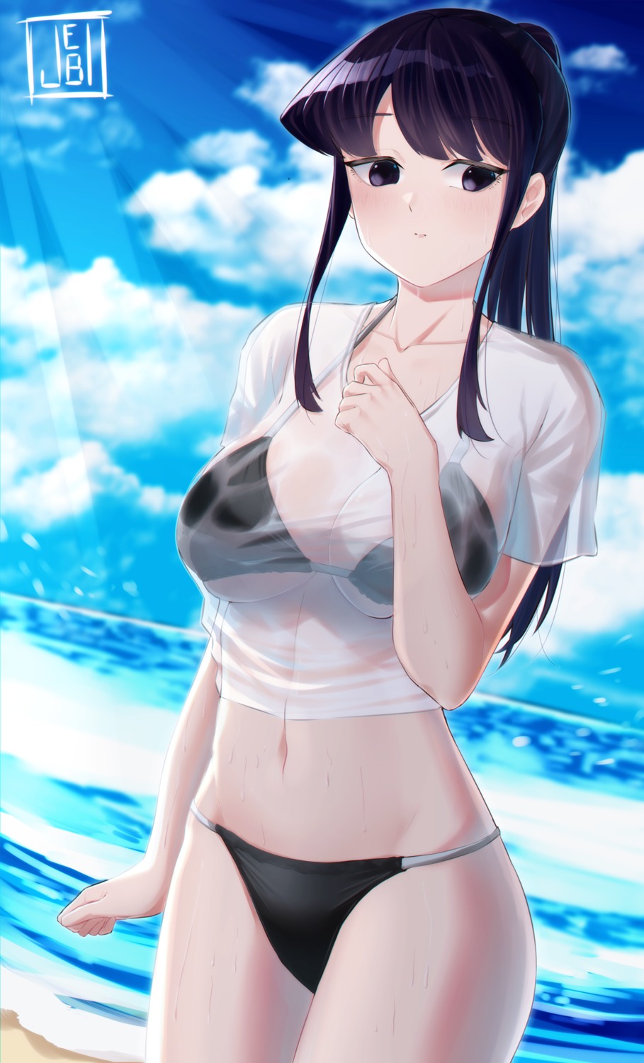 bikini jebi komi-san_wa_komyushou_desu. komi_shouko see_through swimsuits wet_clothes