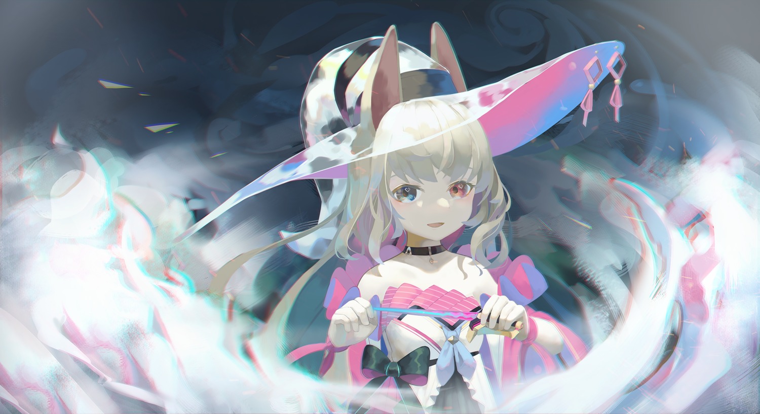 animal_ears heterochromia japanese_clothes natori_youkai weapon