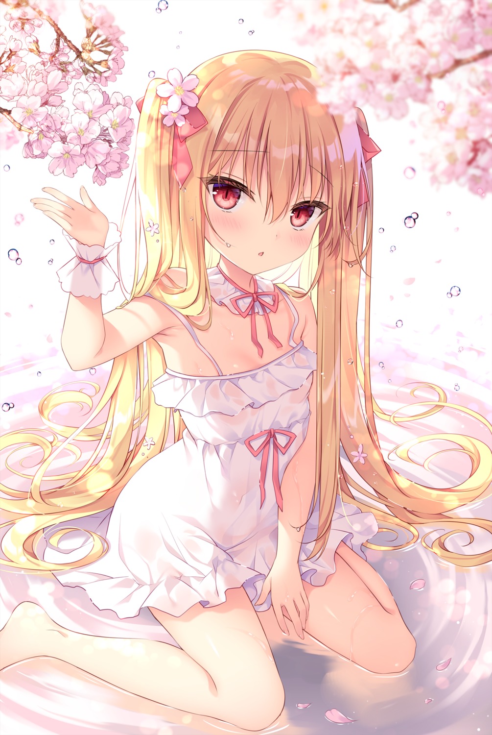 dress luri_tear no_bra see_through shikitani_asuka summer_dress wet wet_clothes