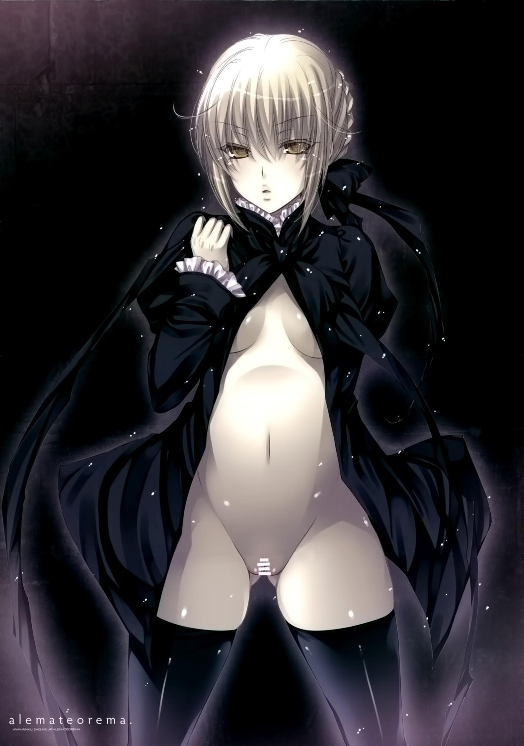 censored fate/stay_night jpeg_artifacts kobayashi_yuukou no_bra nopan open_shirt pussy saber saber_alter thighhighs