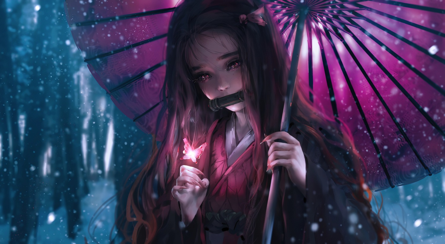 japanese_clothes kamado_nezuko kimetsu_no_yaiba nixeu umbrella