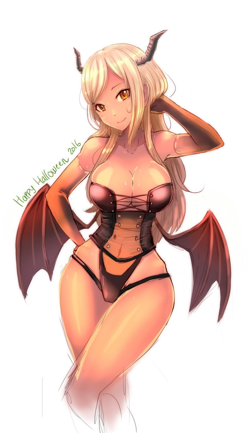 horns mistimagi no_bra pantsu sketch wings