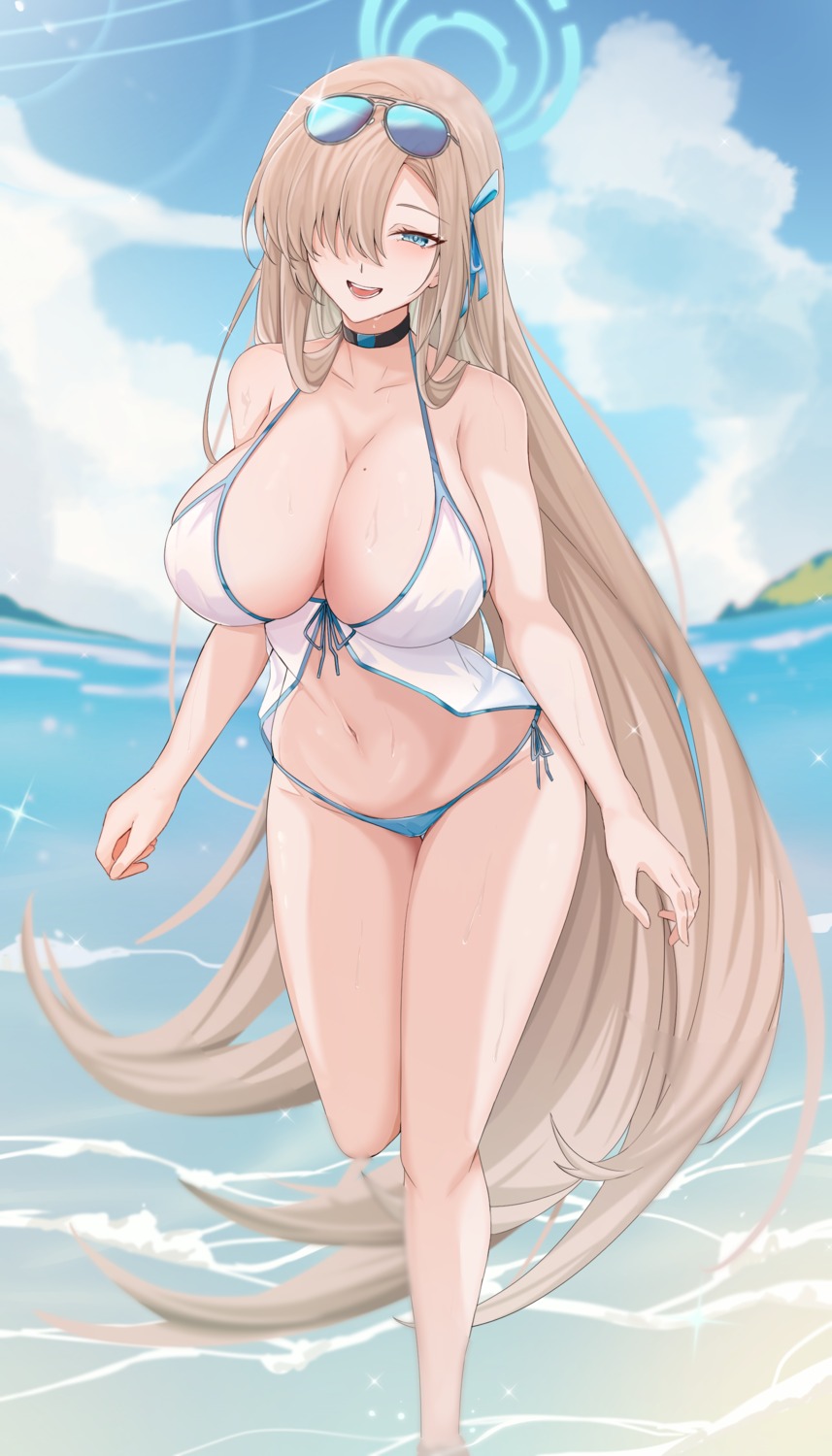 bikini blue_archive halo ichinose_asuna megane swimsuits vanko_(vank0a) wet