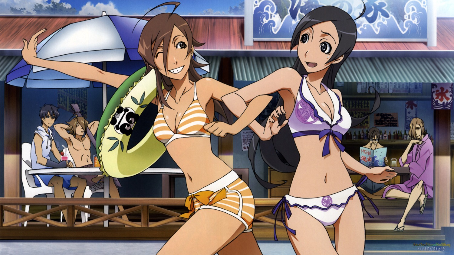 bikini cleavage hiyuu_tatsuma houraiji_kyouichi megane misato_aoi sakurai_komaki swimsuits tokyo_majin_gakuen_kenpuchou_tou wallpaper