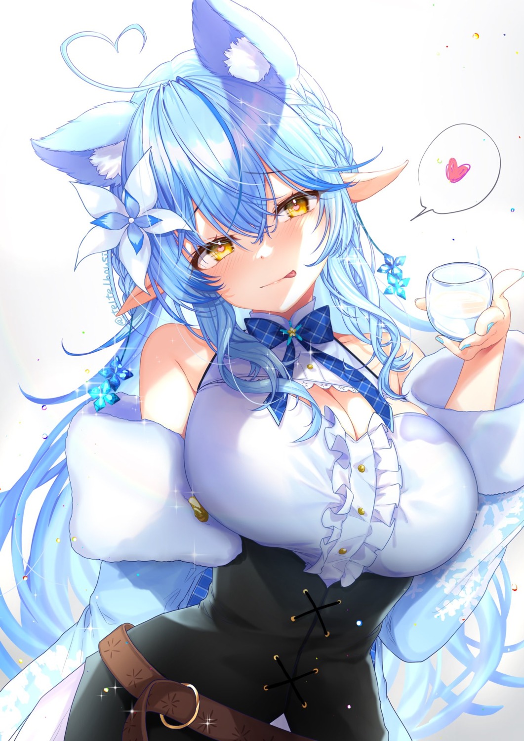 animal_ears cleavage elf hololive pointy_ears teltelhousi yukihana_lamy