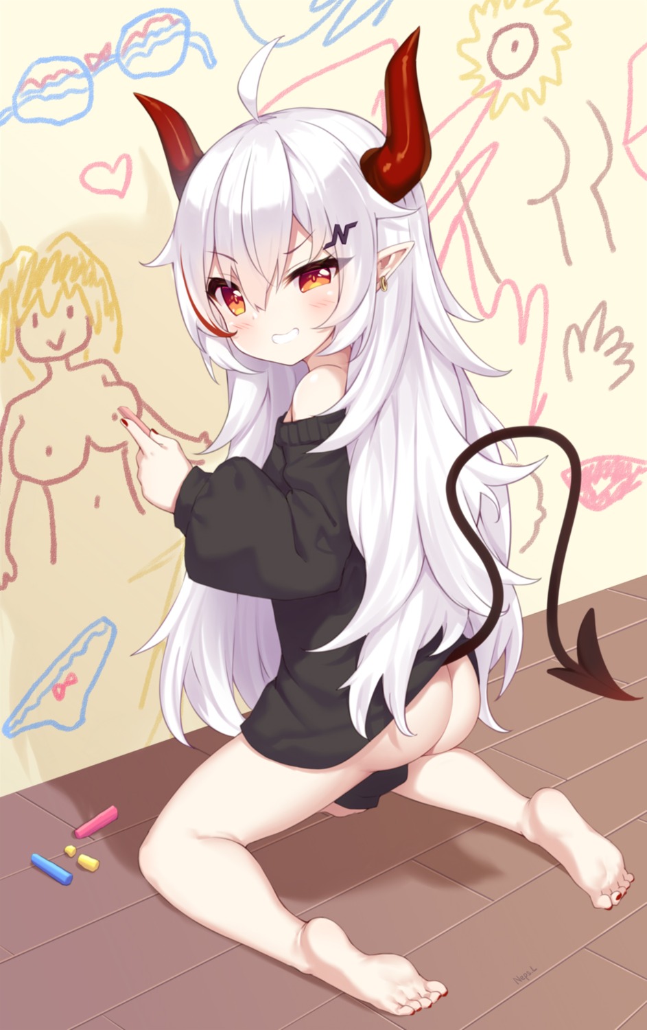 ass bottomless horns loli neps-l pointy_ears sweater tail