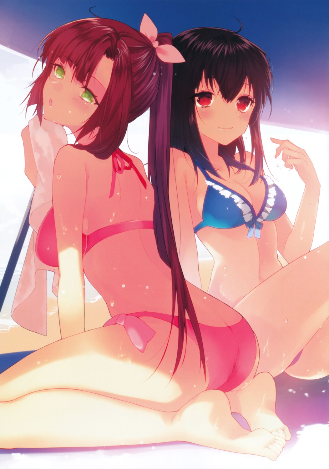 ass bikini cleavage feet himeragi_yukina kirasaka_sayaka manyako screening strike_the_blood swimsuits wet