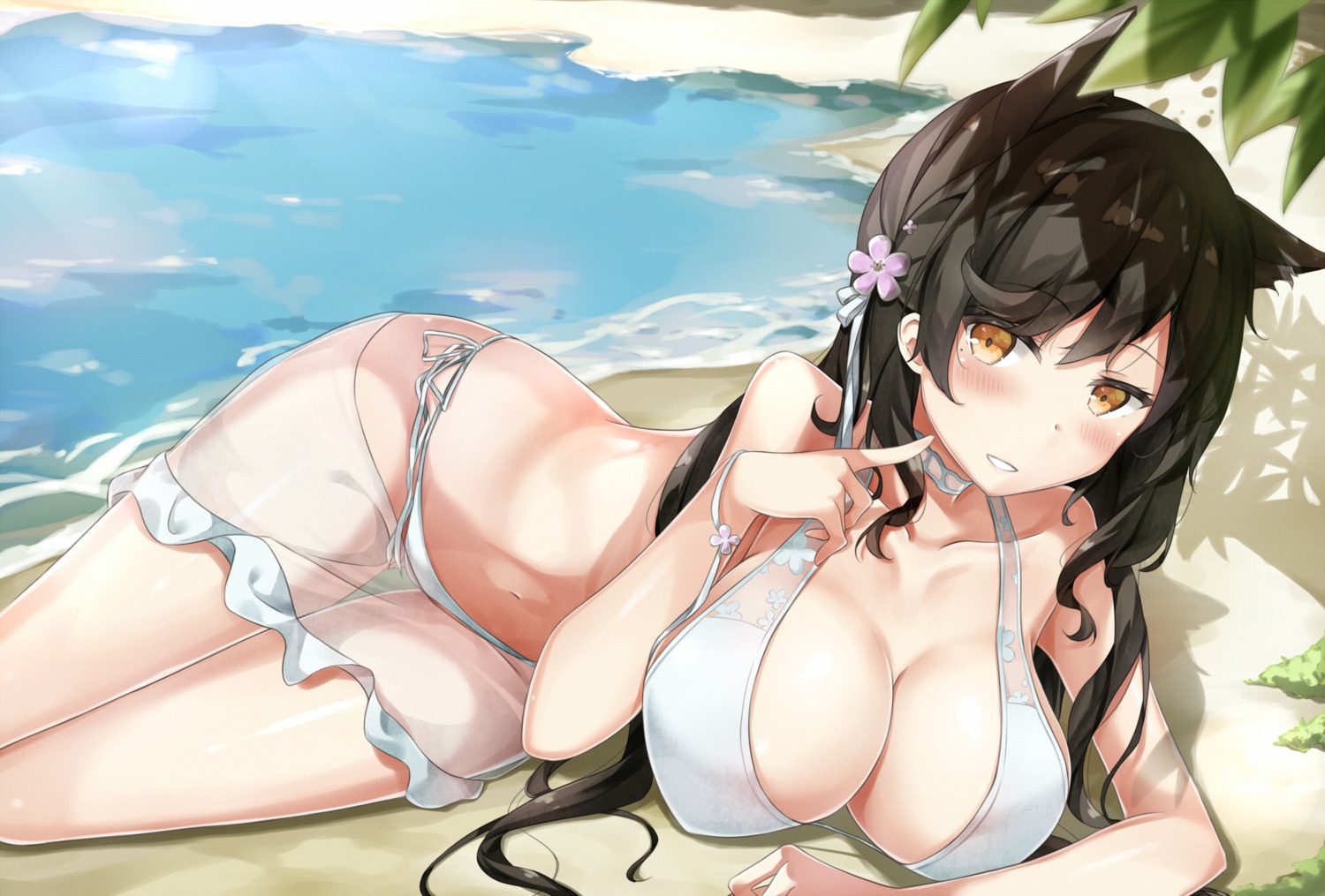 7gao animal_ears atago_(azur_lane) azur_lane bikini cleavage see_through swimsuits