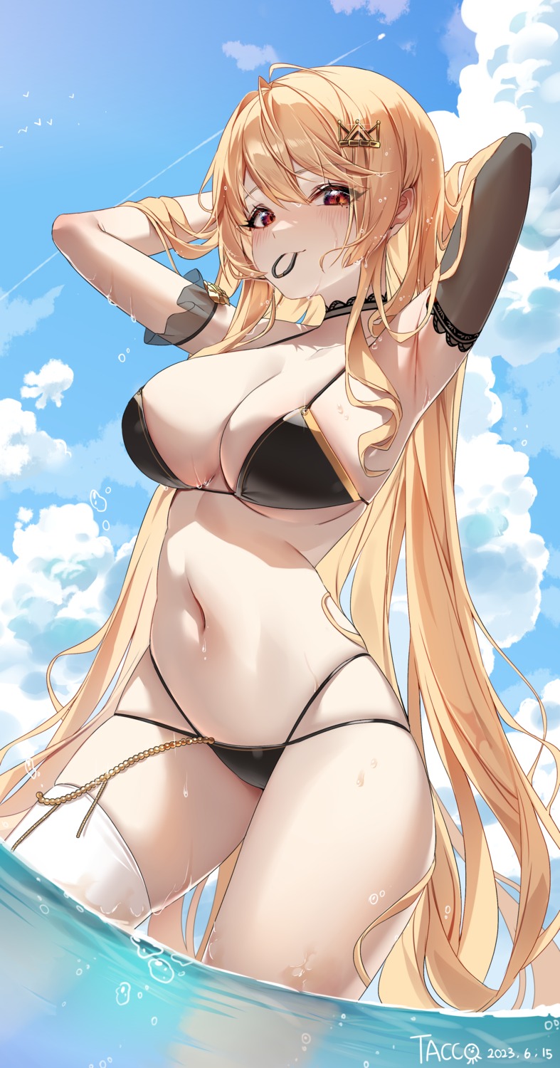 bikini cream_(cream) swimsuits tacco_(tikeworld) thighhighs wet