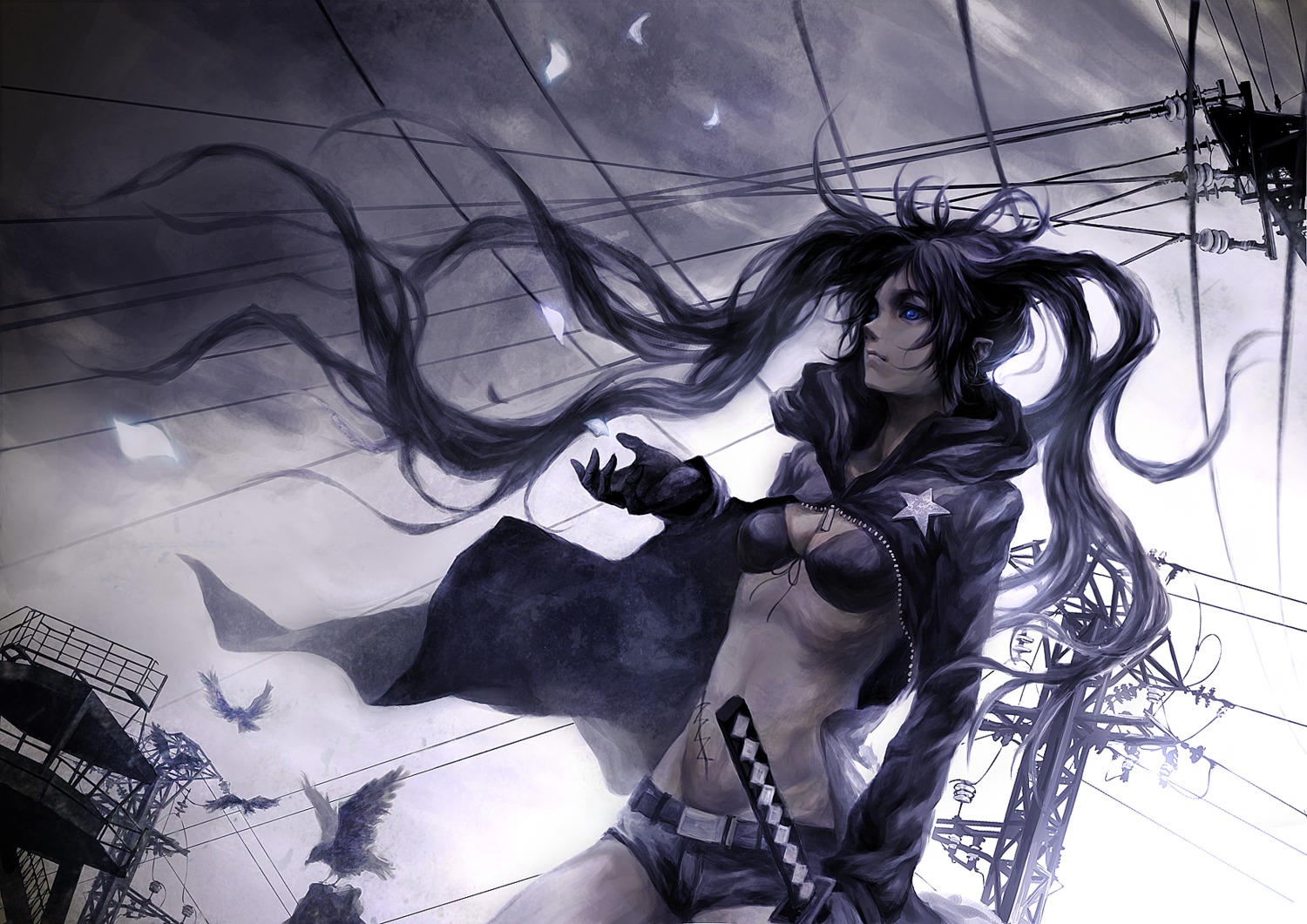 bikini_top black_rock_shooter black_rock_shooter_(character) crowdesu swimsuits vocaloid