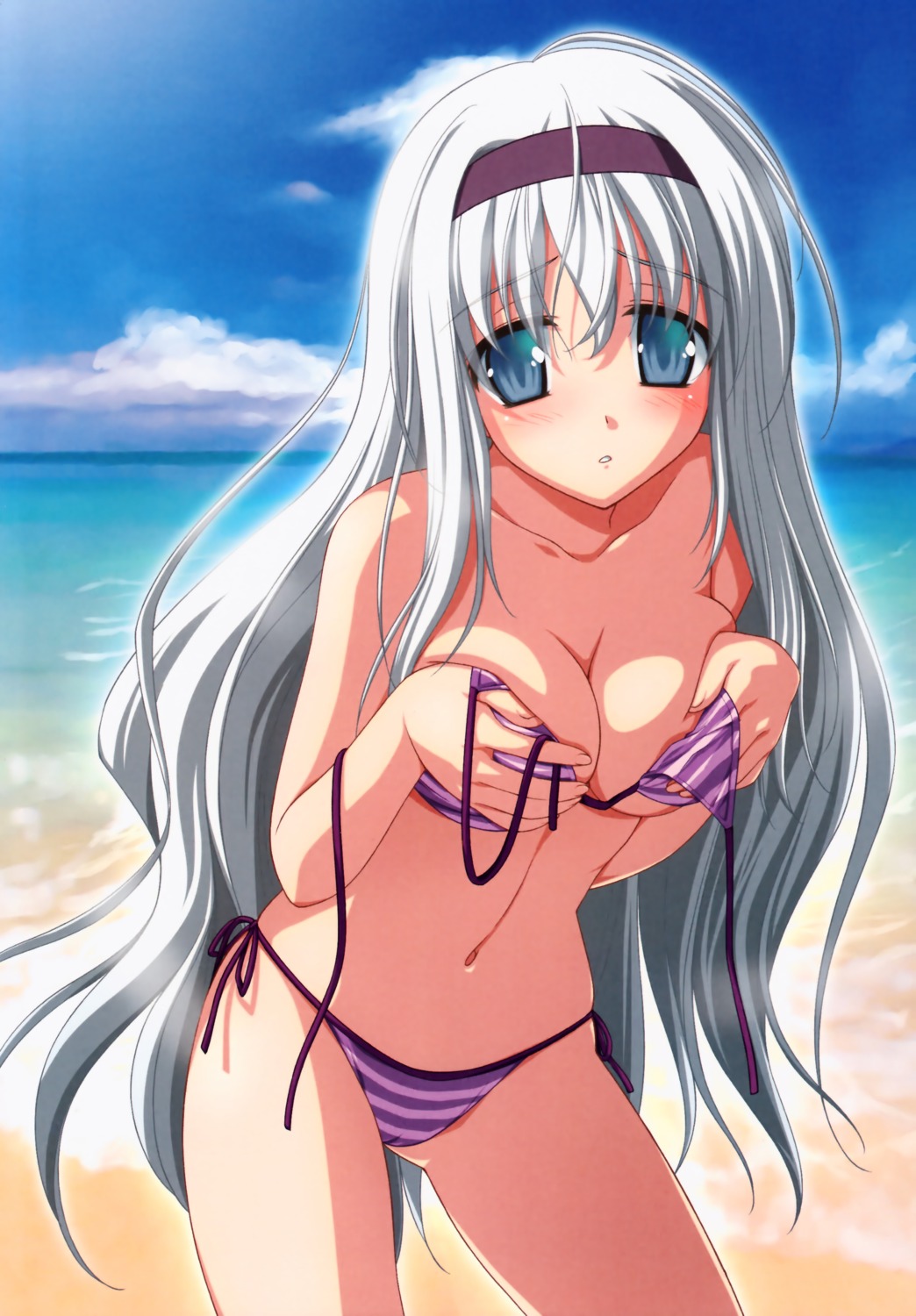 bikini breast_grab breast_hold cleavage flolium_blosselliand shida_kazuhiro swimsuits wardrobe_malfunction wiz_anniversary