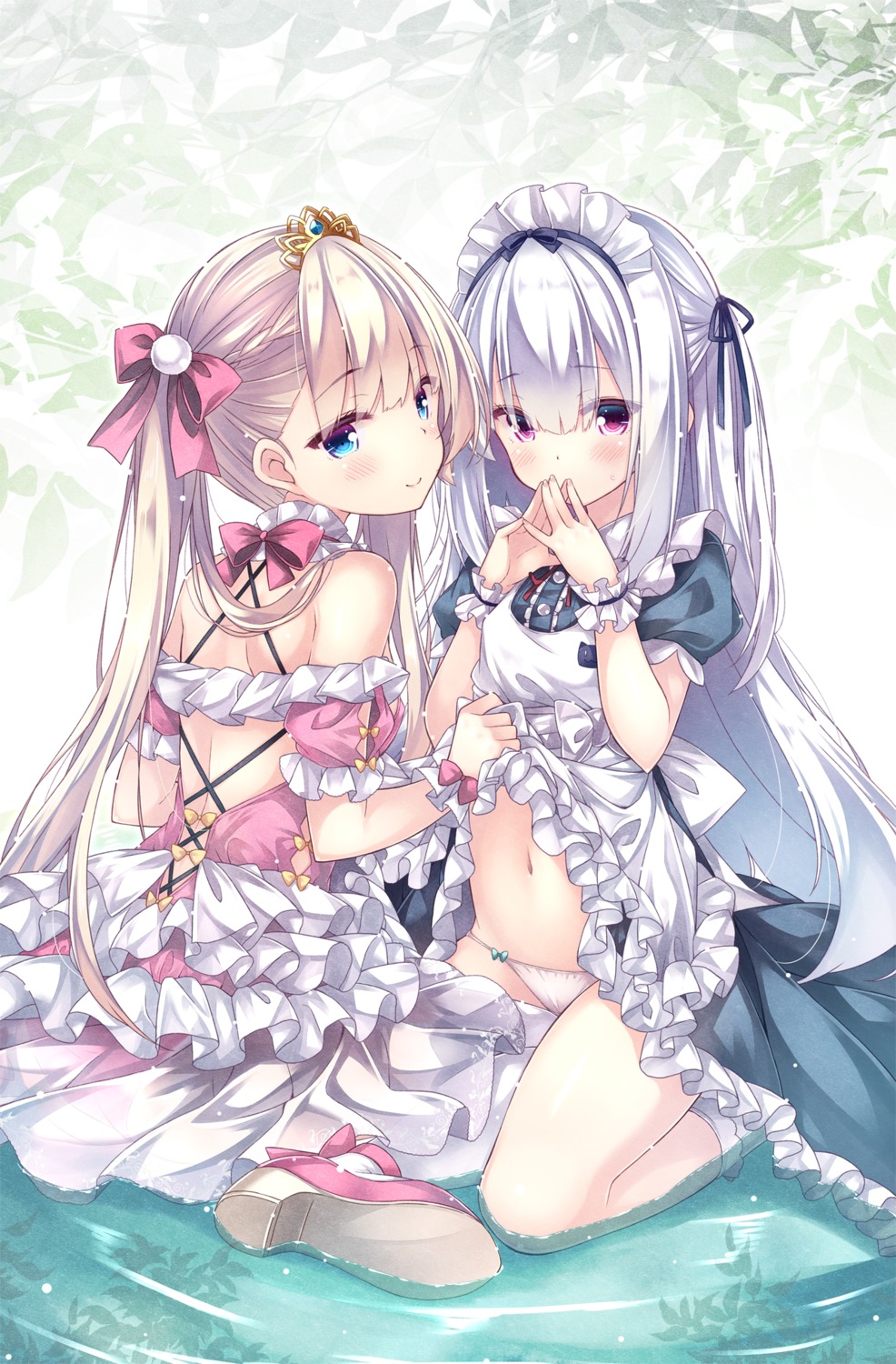 dress heels lolita_fashion maid no_bra pantsu ryo_(botsugo) skirt_lift wet