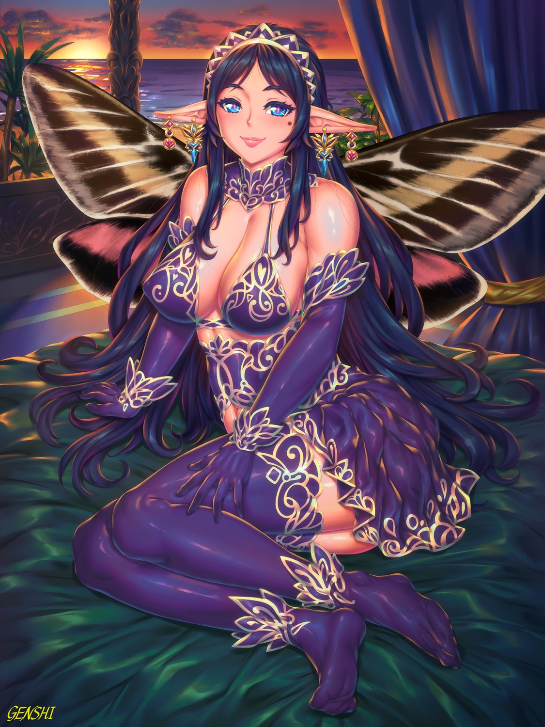 bra erect_nipples fairy genshi pointy_ears thighhighs wings