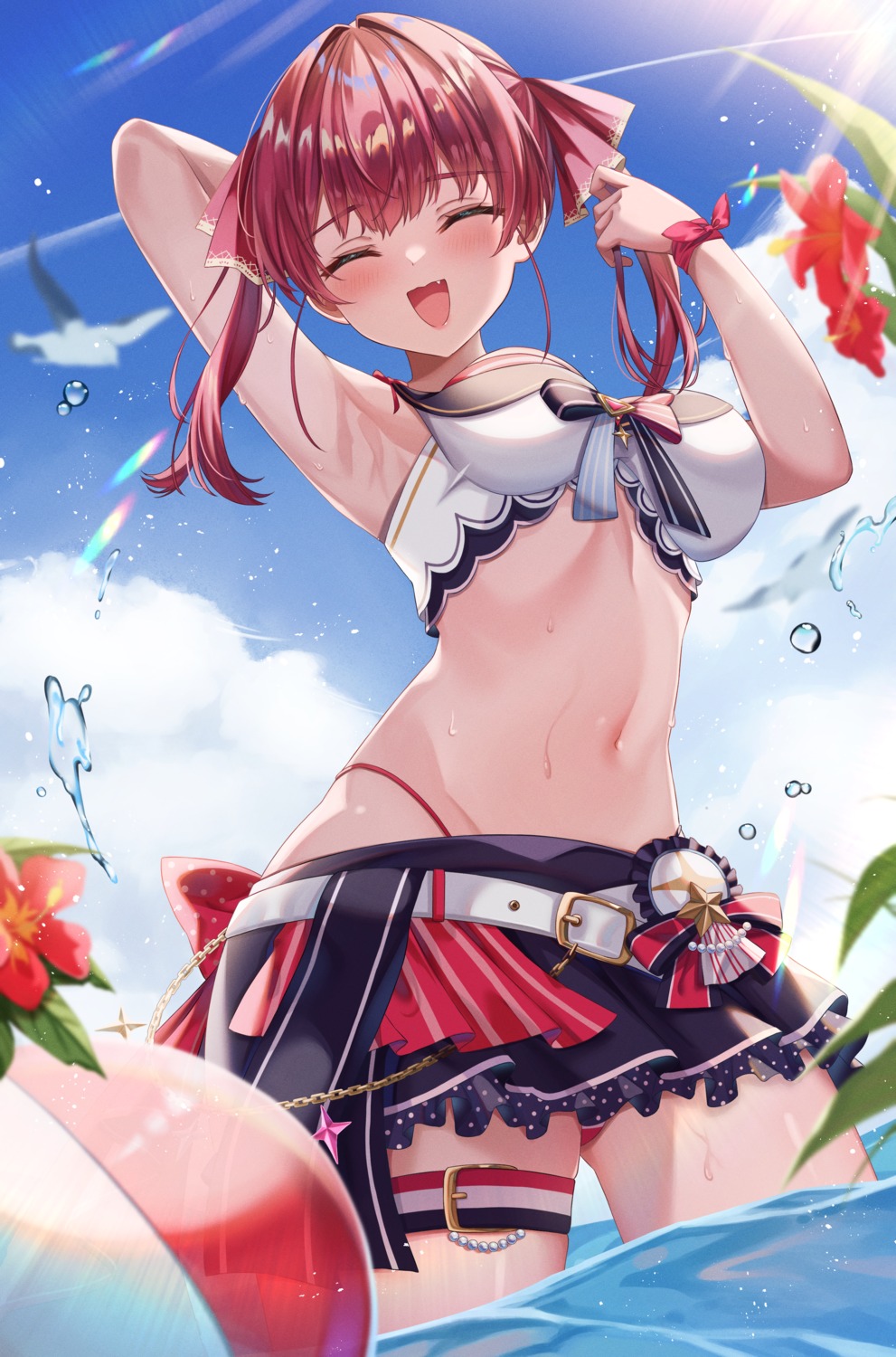 bikini garter hololive houshou_marine swimsuits wet yu_illust1002