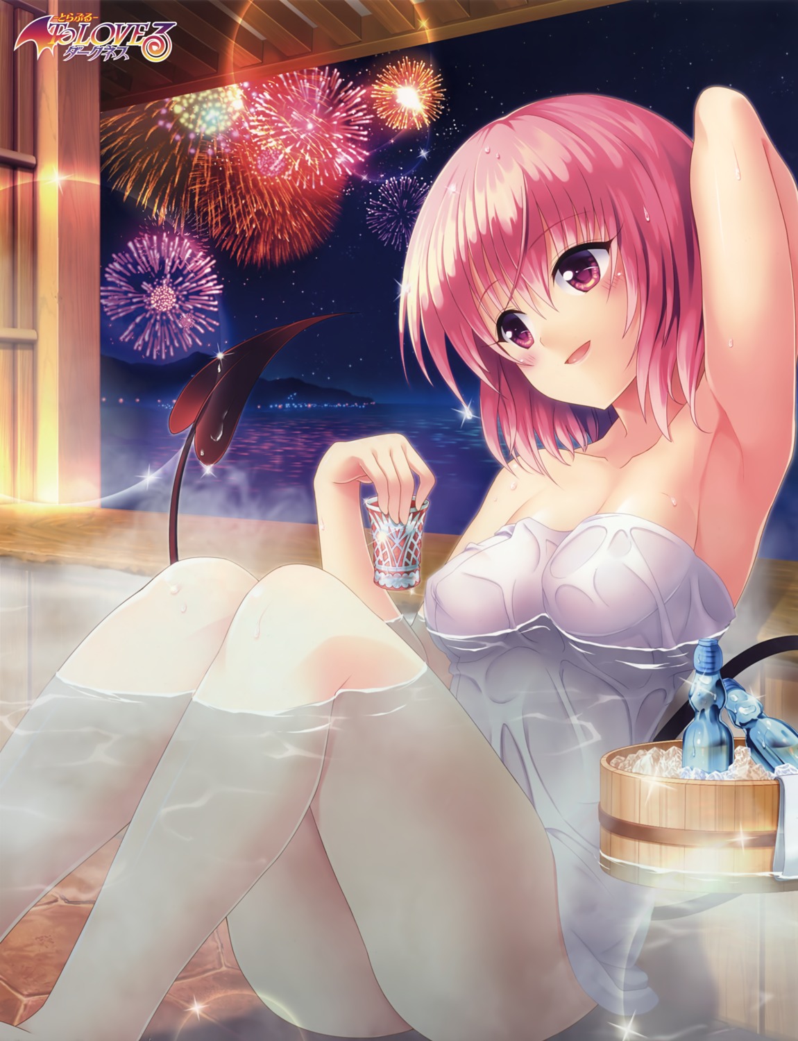 bathing momo_velia_deviluke tail to_love_ru to_love_ru_darkness towel wet yabuki_kentarou