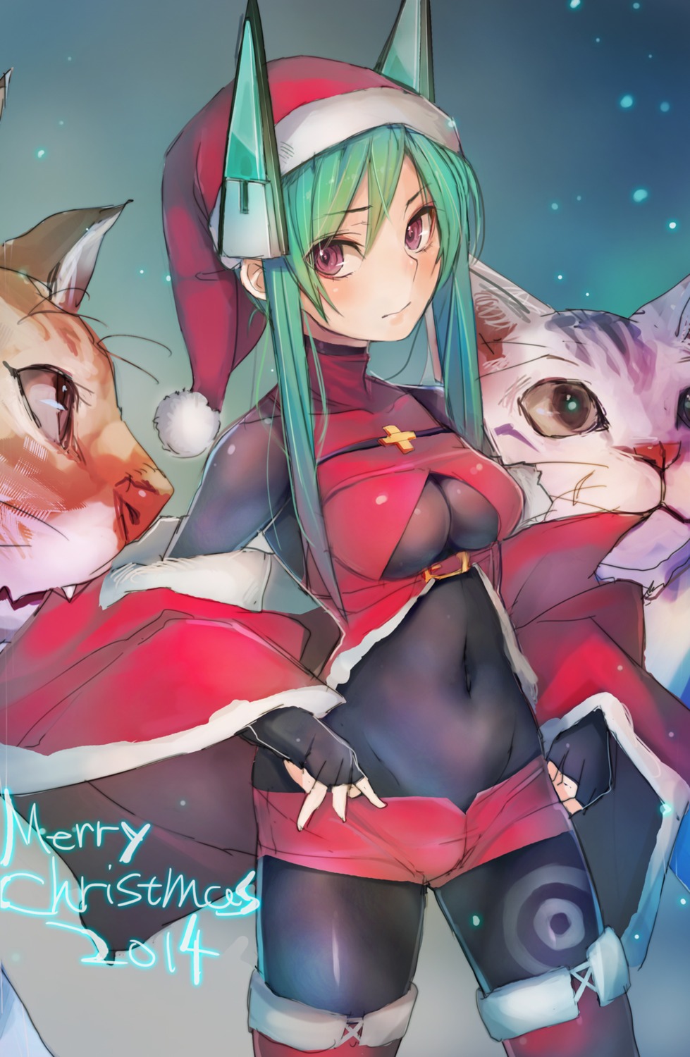 bodysuit christmas menou_kaname neko taishi_(picchiridou) thighhighs