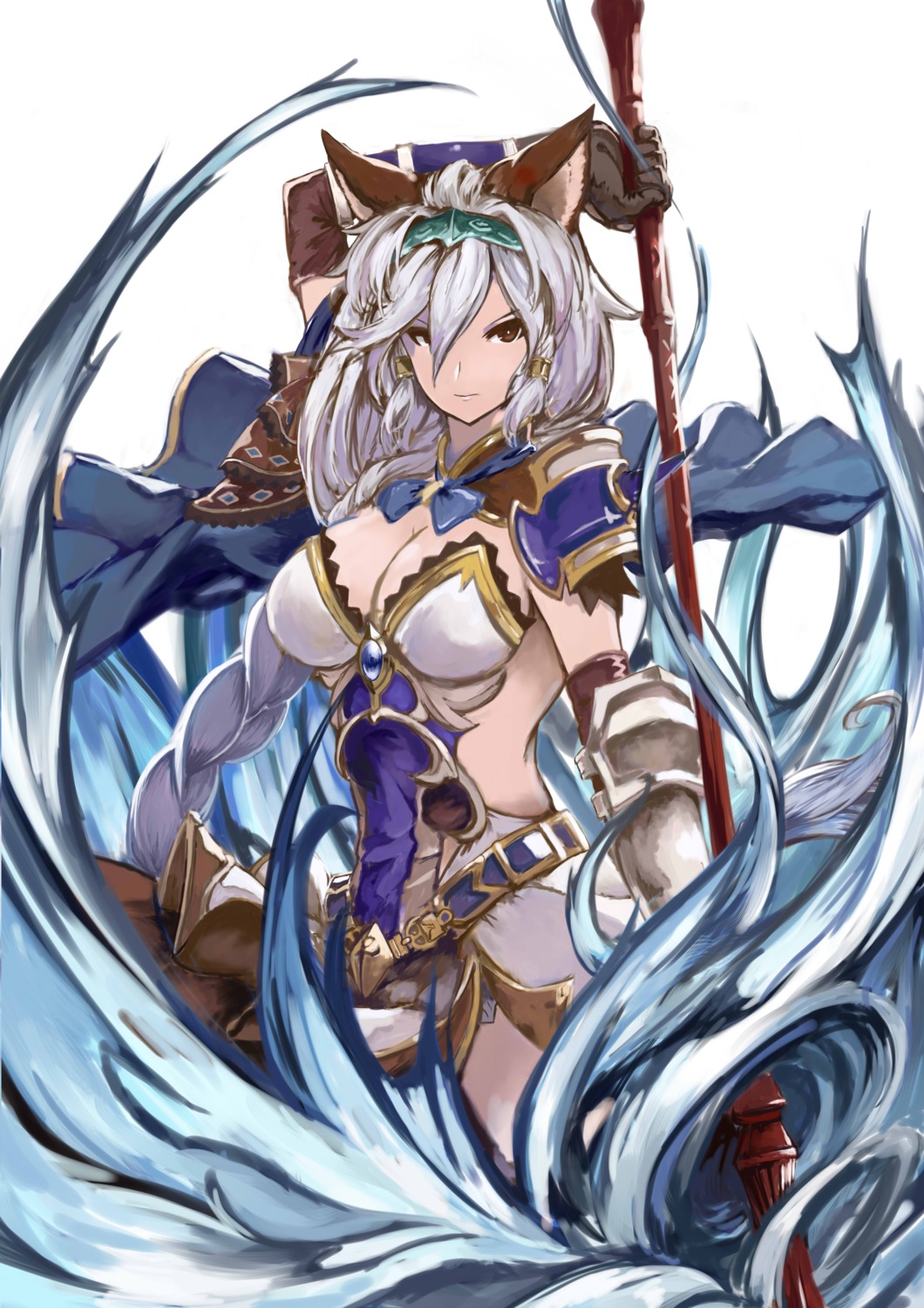 animal_ears armor cleavage granblue_fantasy heles no_bra weapon