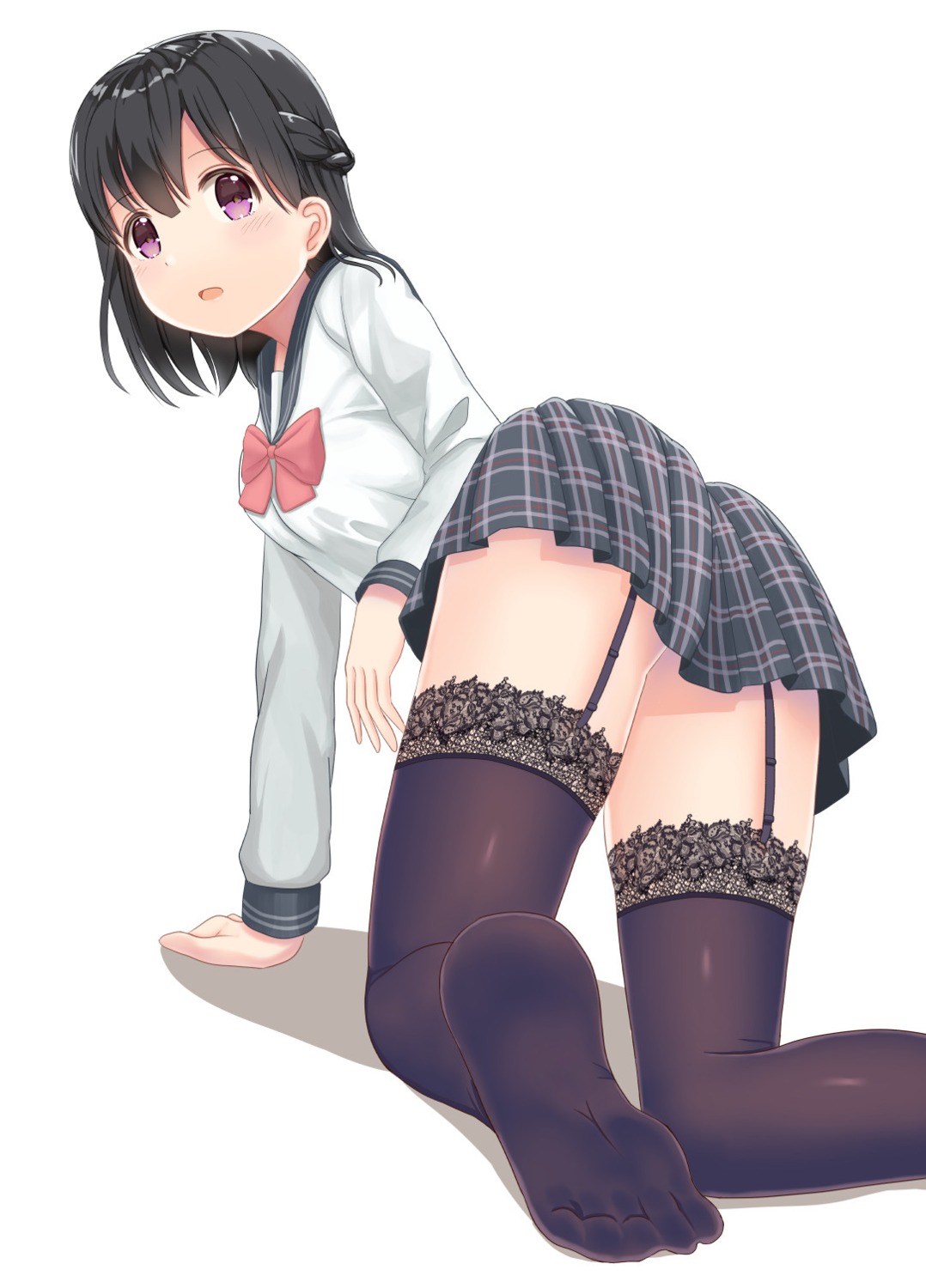 ass feet mimikaki_(men_bow) seifuku stockings thighhighs
