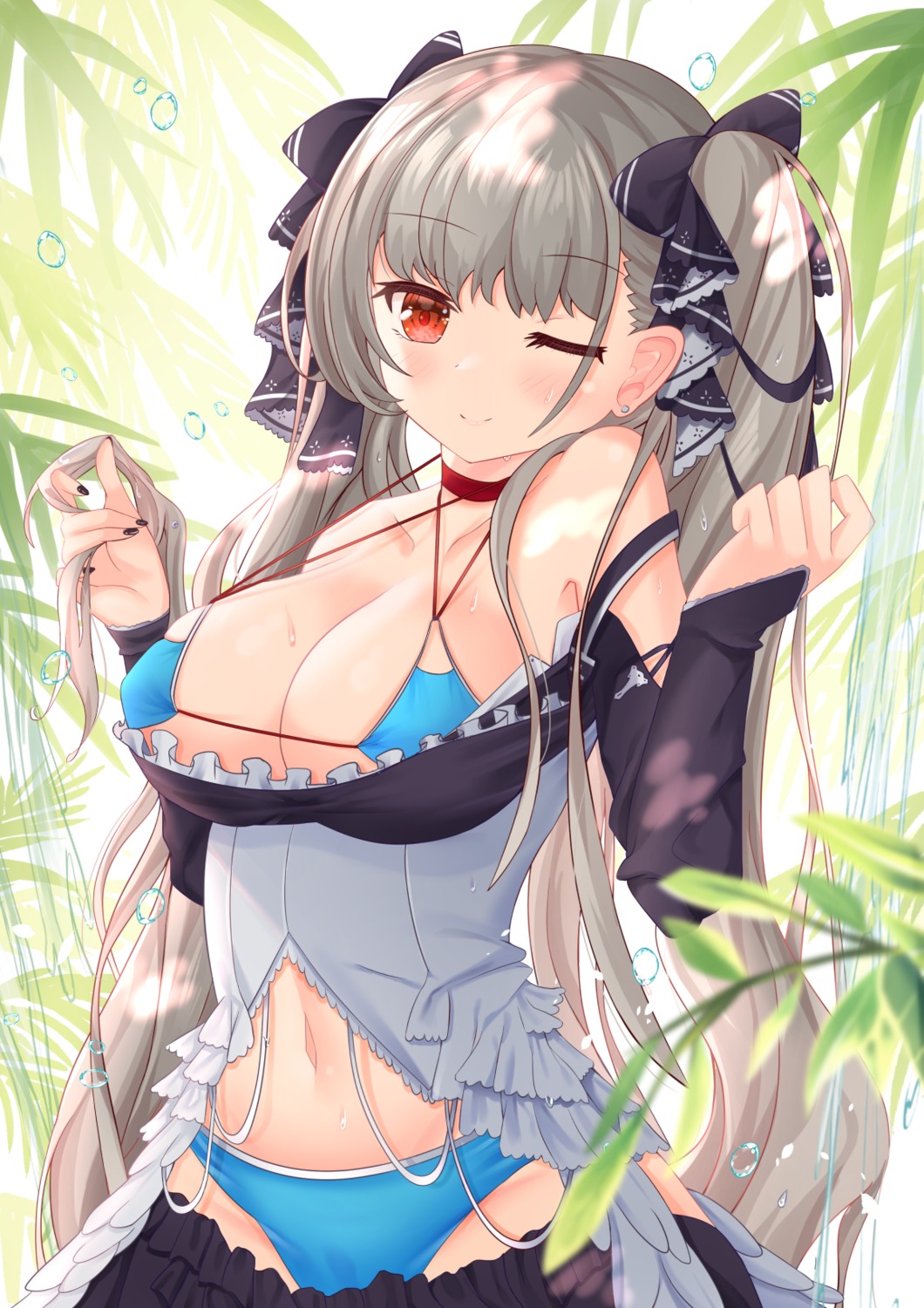 azur_lane bikini formidable_(azur_lane) gothic_lolita hiyada_yuu lolita_fashion open_shirt swimsuits