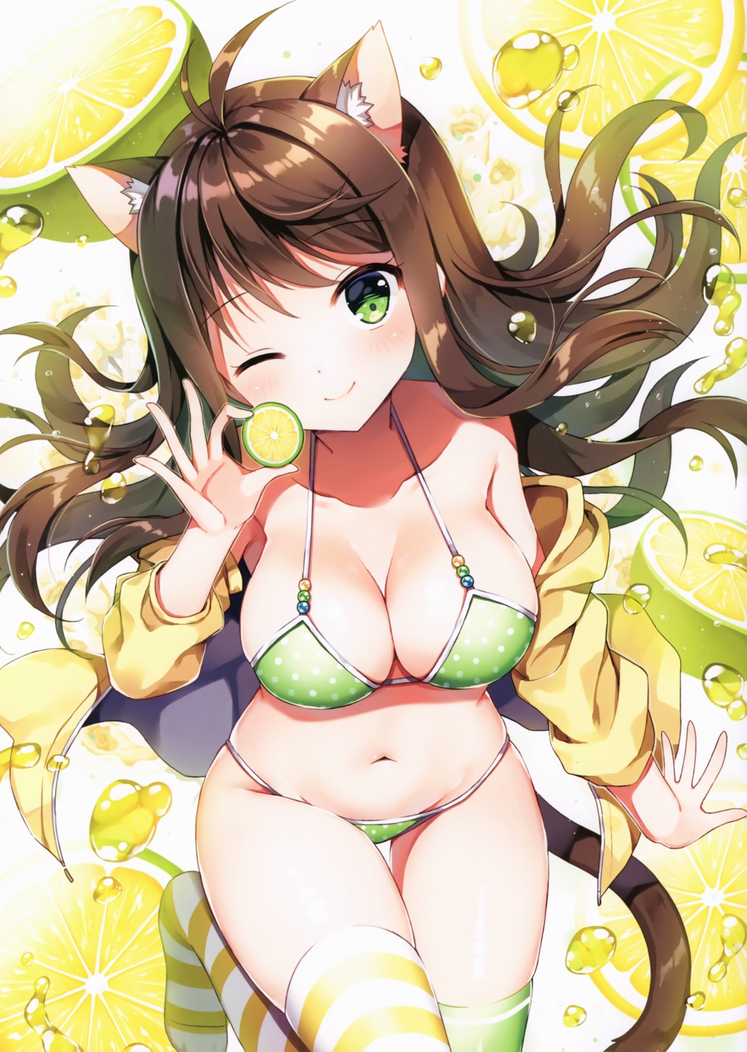 animal_ears bikini cleavage mauve nekomimi swimsuits tail thighhighs wata★punch