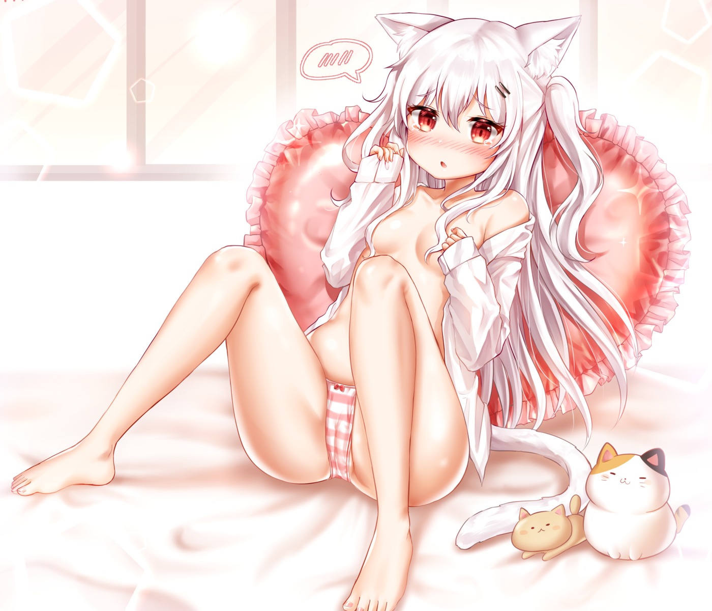 animal_ears breast_hold breasts cameltoe dress_shirt honyang neko nekomimi open_shirt pantsu shimapan tail