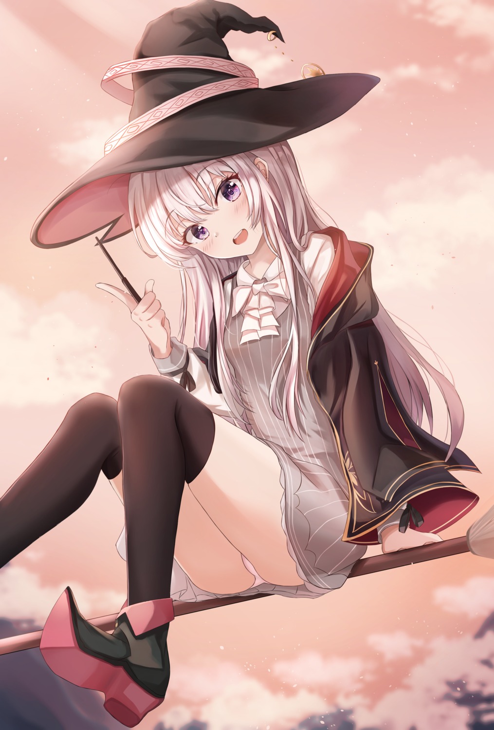 dress elaina_(majo_no_tabitabi) heels majo_no_tabitabi pantsu skirt_lift thighhighs weapon witch zeroillya