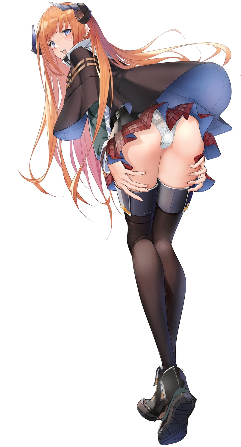 arknights ass bagpipe_(arknights) drmaho1 horns pantsu skirt_lift thighhighs