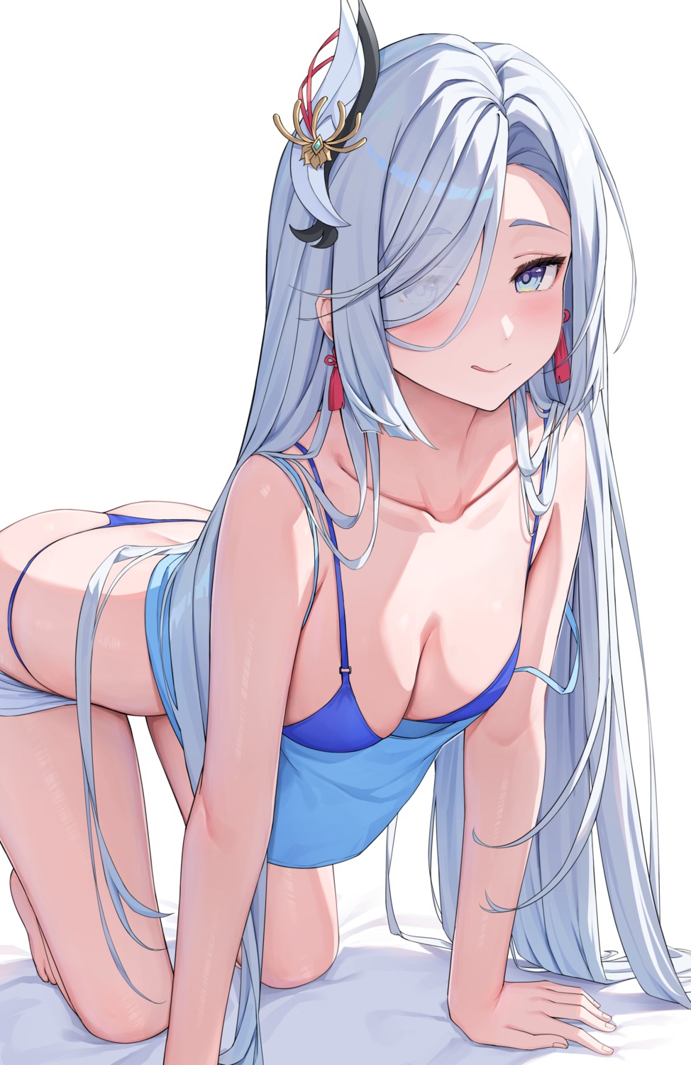 bikini genshin_impact rosumerii shenhe swimsuits thong wardrobe_malfunction