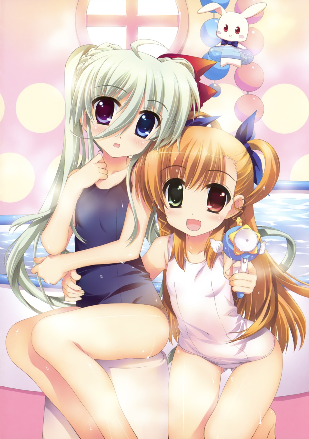 einhart_stratos fujima_takuya heterochromia loli mahou_shoujo_lyrical_nanoha mahou_shoujo_lyrical_nanoha_vivid sacred_heart school_swimsuit swimsuits vivio wet wet_clothes