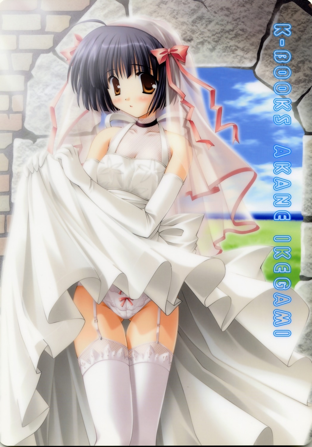 dress ikegami_akane pantsu skirt_lift thighhighs wedding_dress