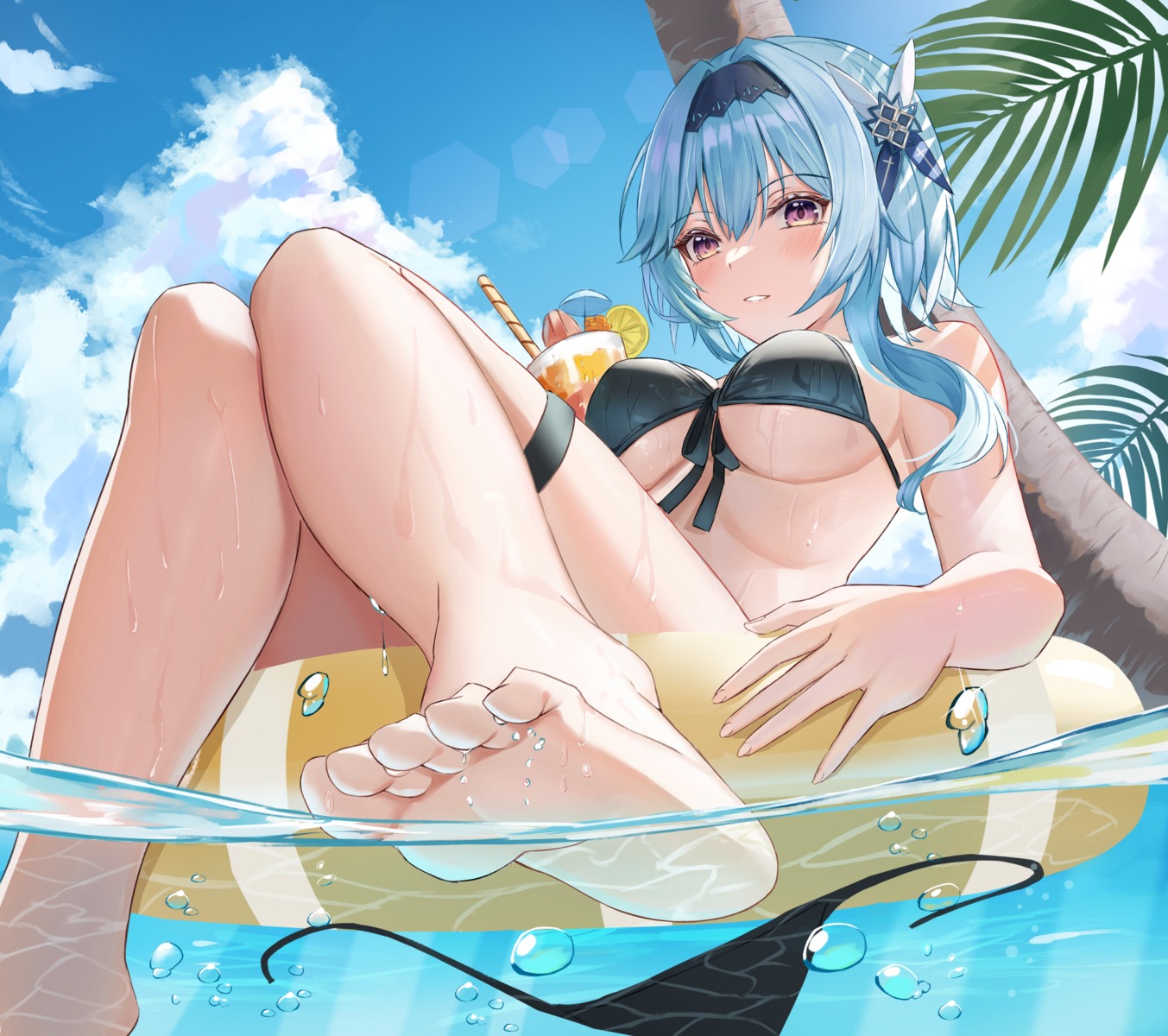 bikini eula feet garter genshin_impact i_ruru swimsuits wet