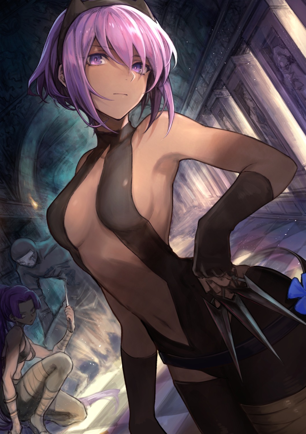 assassin_(fate/zero) bandages cleavage fate/grand_order fate/prototype fate/prototype:_fragments_of_blue_and_silver fate/stay_night hassan_of_serenity_(fate) mephist no_bra thighhighs true_assassin weapon