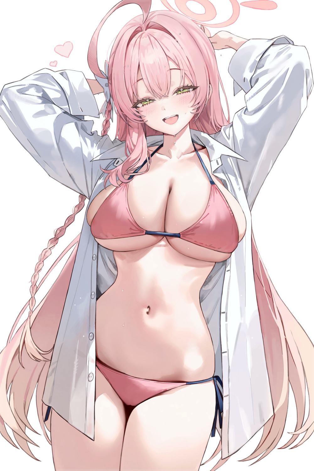 bikini blue_archive dress_shirt freng halo open_shirt see_through swimsuits urawa_hanako