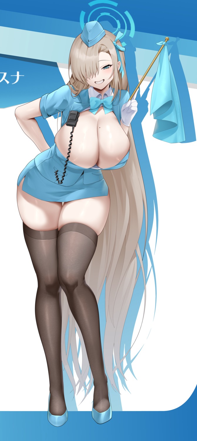 been blue_archive halo ichinose_asuna no_bra thighhighs uniform