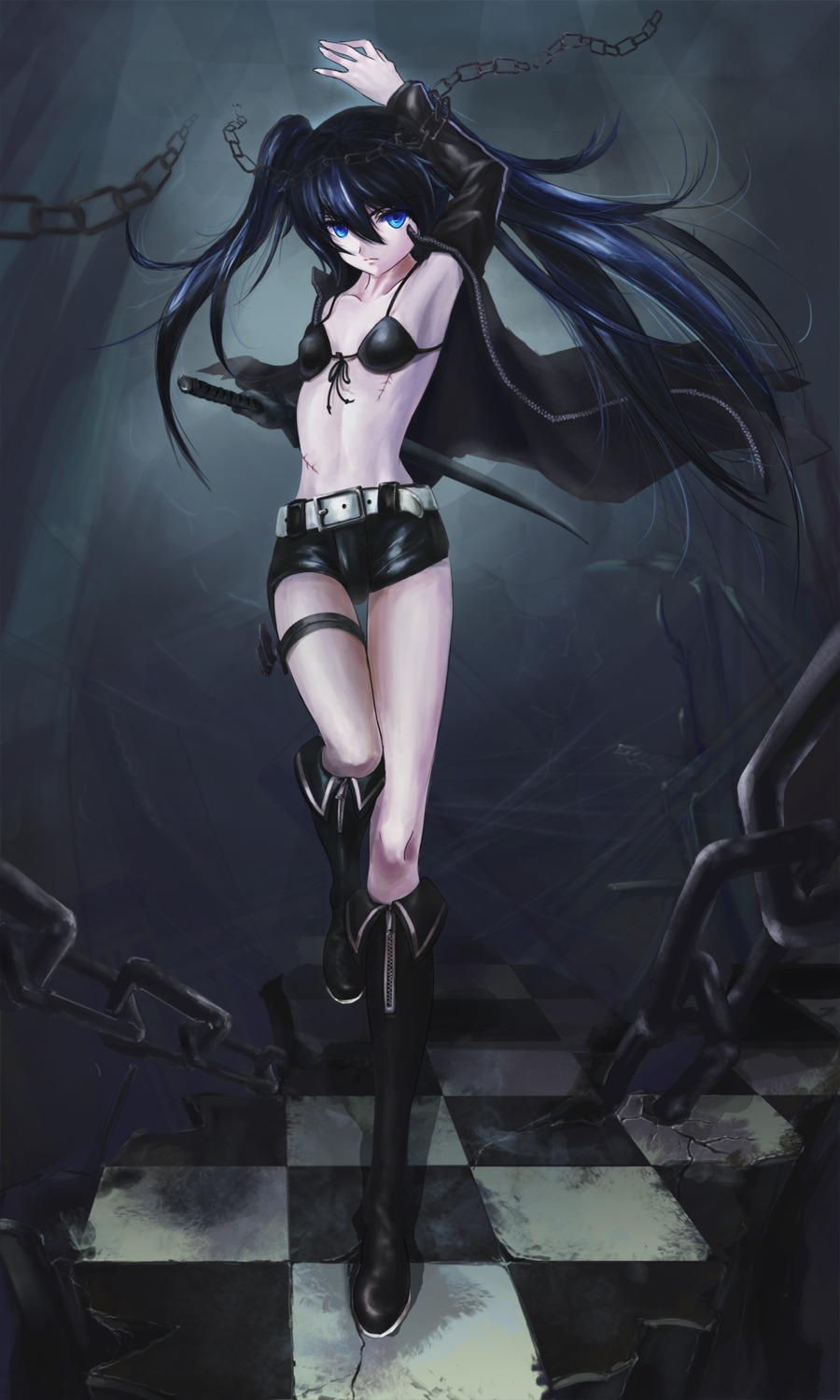 bikini_top black_rock_shooter black_rock_shooter_(character) garter swimsuits sword ushas vocaloid