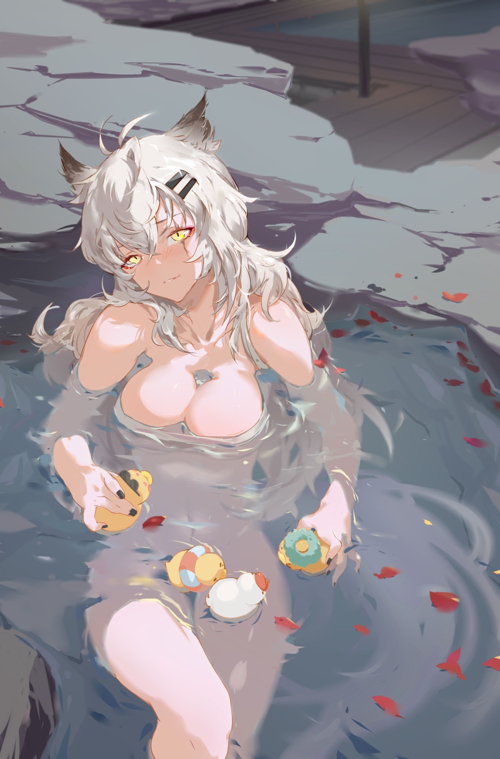 animal_ears arknights dm_(dai_miao) lappland_(arknights) naked wet