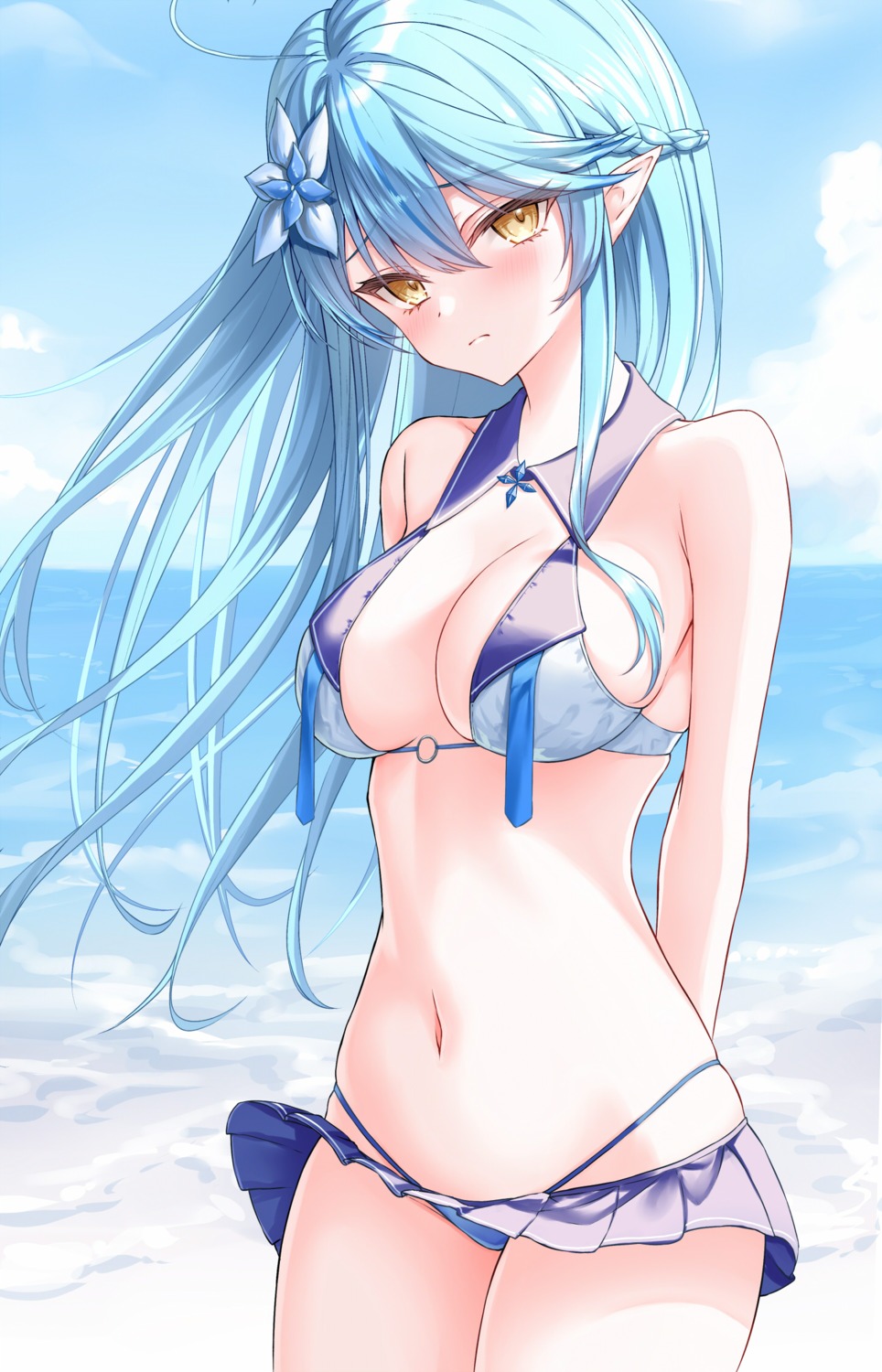 bikini elf hololive lis_111 pointy_ears skirt_lift swimsuits yukihana_lamy