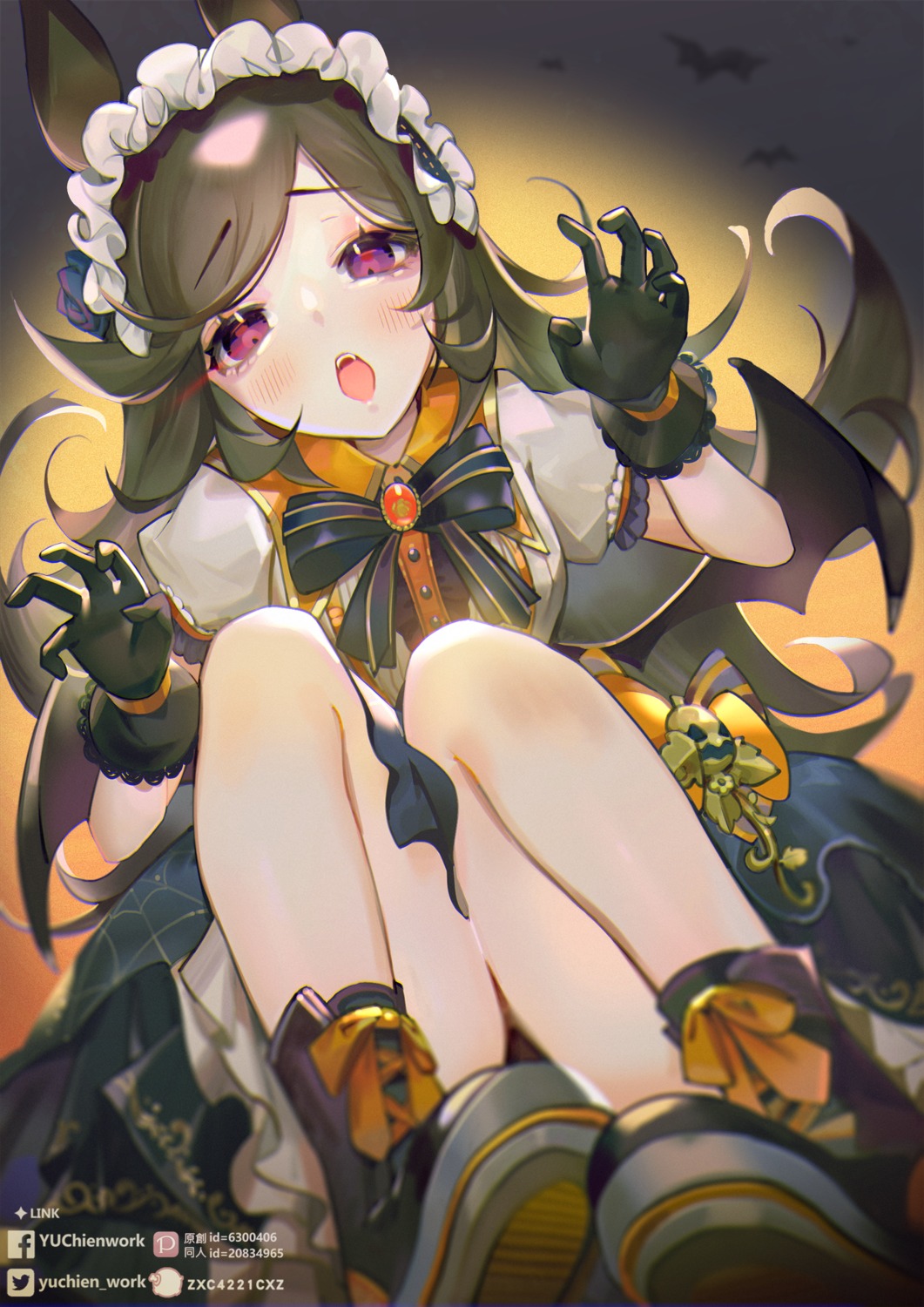 animal_ears halloween rice_shower_(umamusume) skirt_lift uma_musume_pretty_derby wings yu_chien_(yuchien4221)