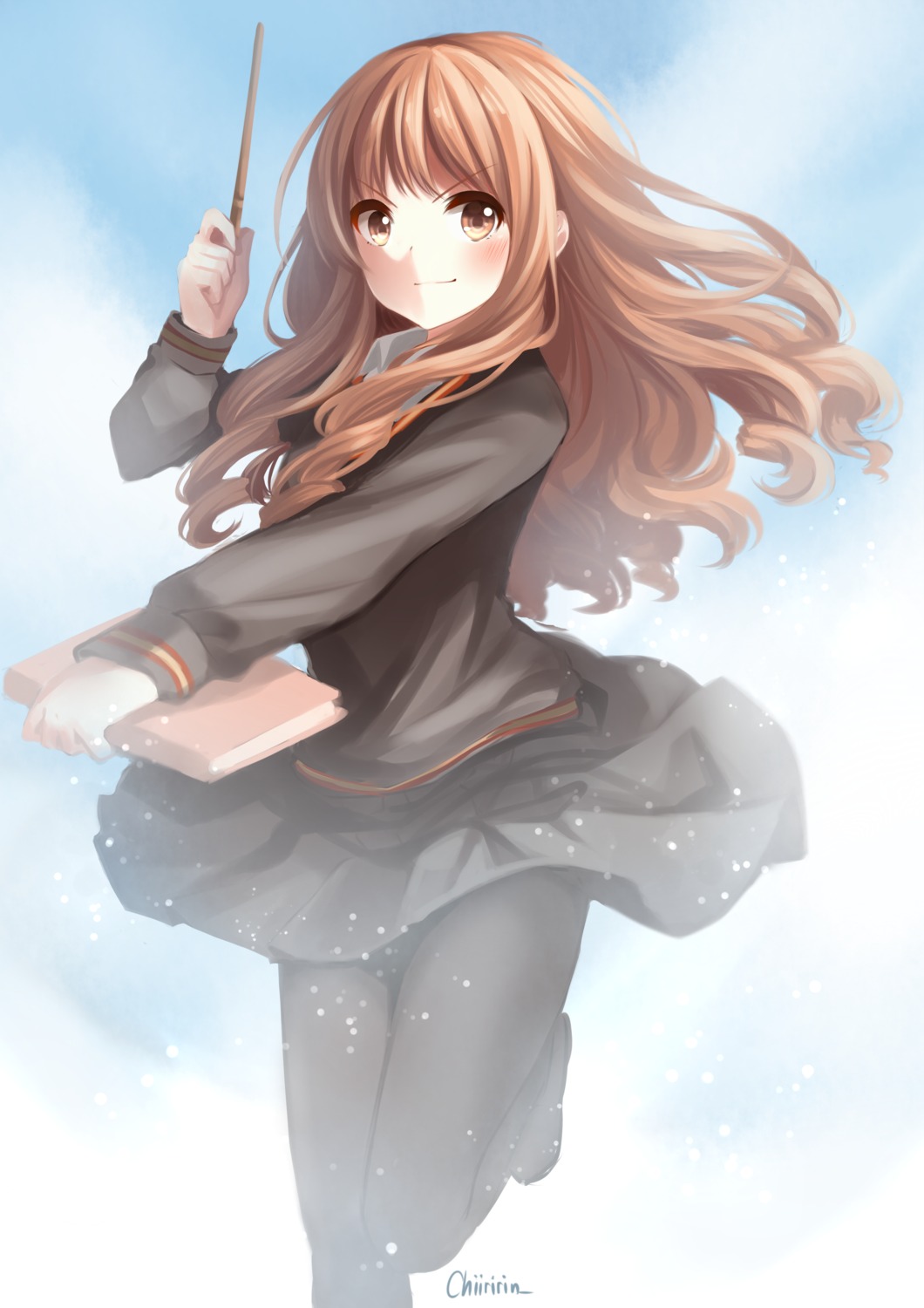 chiiririn harry_potter hermione_granger pantyhose seifuku sweater weapon