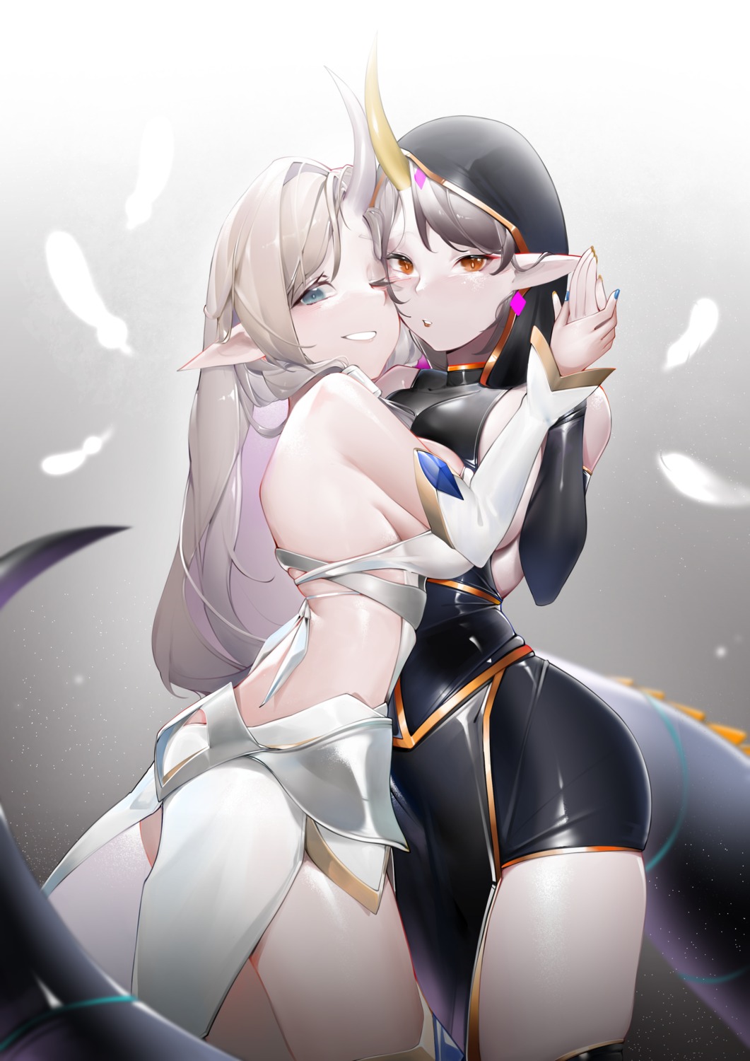 bra horns meoniac pointy_ears symmetrical_docking yuri