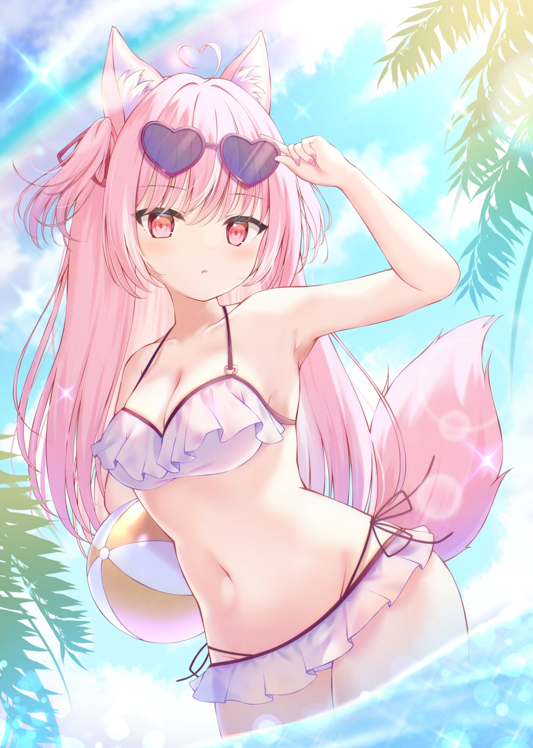 animal_ears bikini kinapro kitsuneudon megane rulu swimsuits tail wet