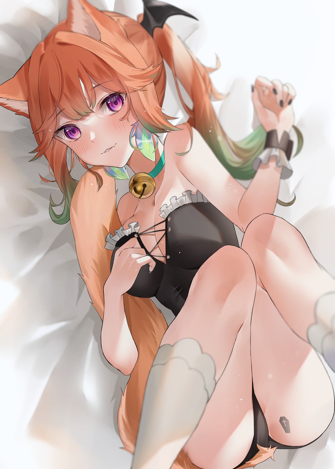 animal_ears awaki224 hololive hololive_english leotard nekomimi tail takanashi_kiara tattoo wings