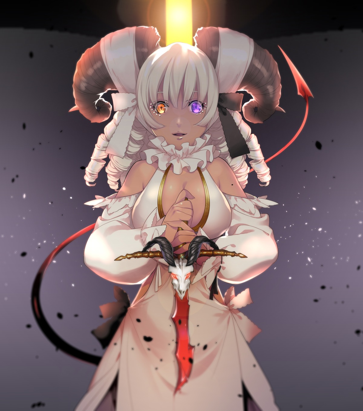 aura_(ion) cleavage heterochromia horns tail weapon