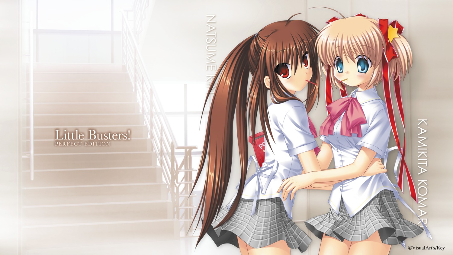 hinoue_itaru kamikita_komari key little_busters! na-ga natsume_rin seifuku wallpaper